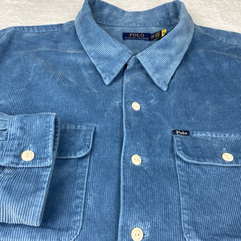 POLO Ralph Lauren Corduroy Camp Shirt Mens 2XB Channel Blue Classic Fit - Picture 5 of 10